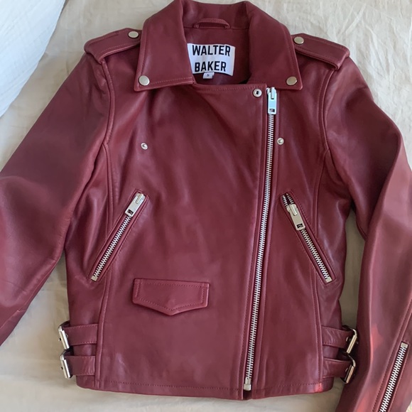 Walter Baker Liz Leather Crop Moto Jacket - Oxblood Red - Small - Picture 6 of 11